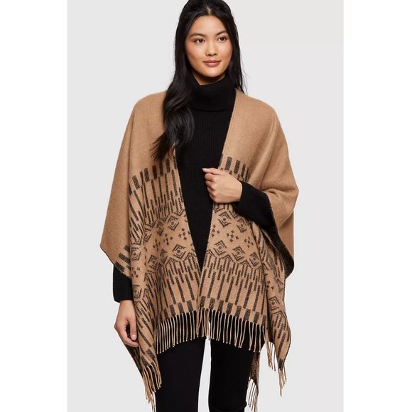 Overland Sweaters - Overland Nina Peruvian Baby Alpaca Wool Wrap Camel/Black New with Tags